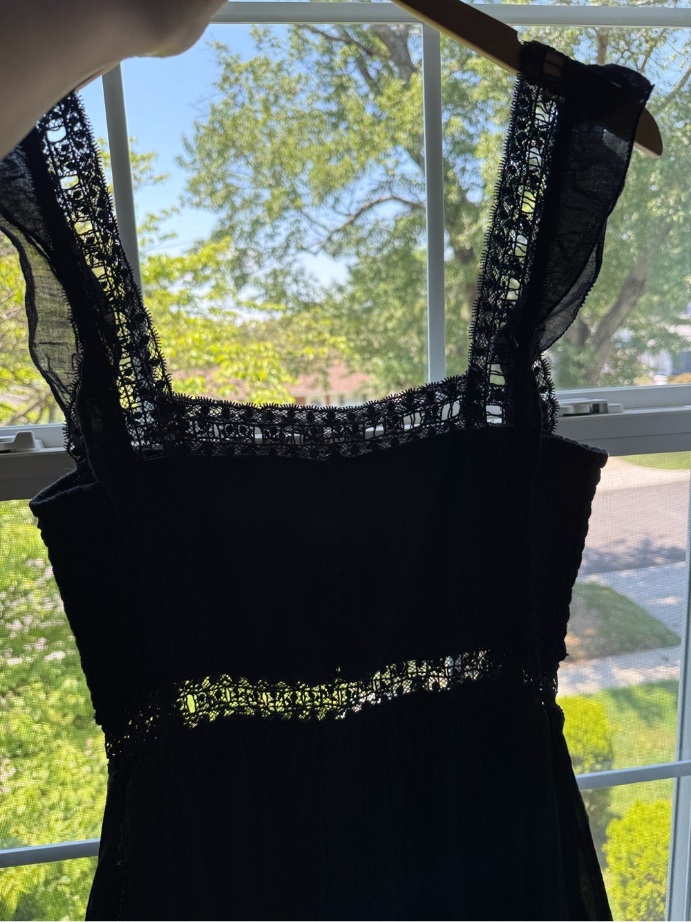 Free People One Verona Dress M Black Sheer Lace Trim Ruffle Whimsigoth Mini - Picture 7 of 10
